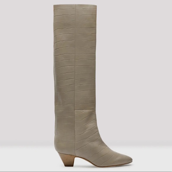 Miista Shoes - Miista Katerina Taupe Croc Leather Slouch Boot